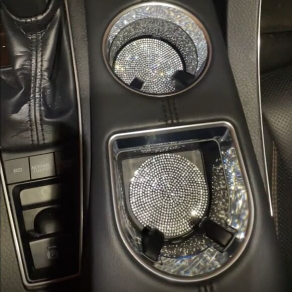 Silver Bling Rhinestone Car Cup Holder Coaster, 2 Pack - Picture 4 of 5